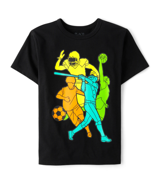 Childrens Place Black Multi Sports Graphic Tee